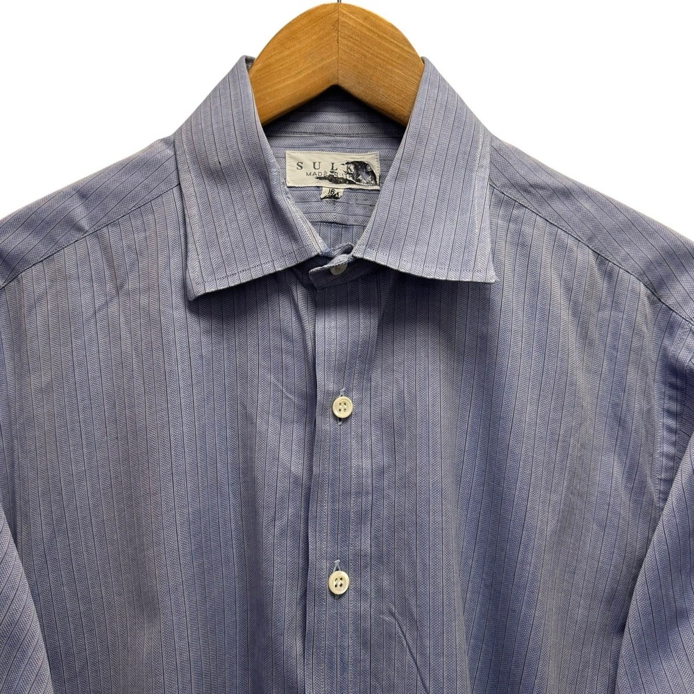 Sulka Men's Size‎ 16/35 Blue Striped Long Sleeve Button Front Cotton Dress Shirt